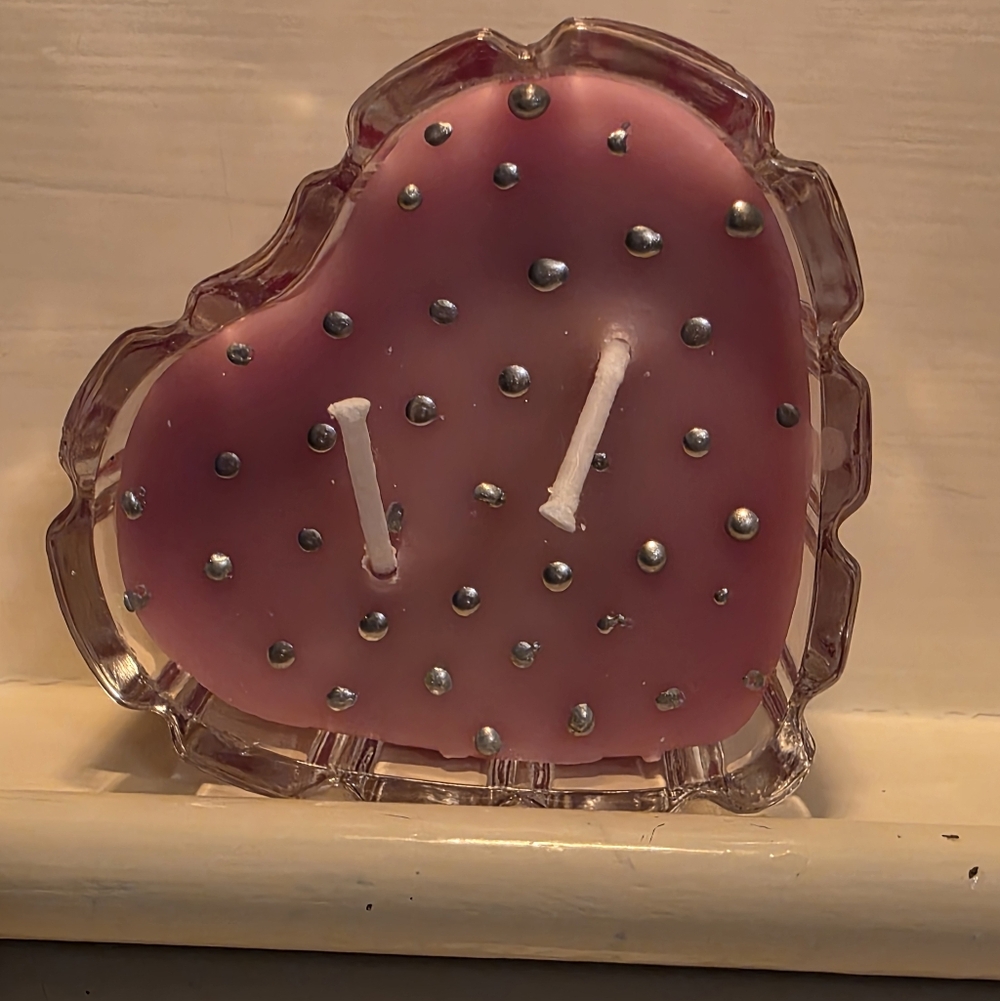 Heart-Shaped Pink Candle with Silver Dots
